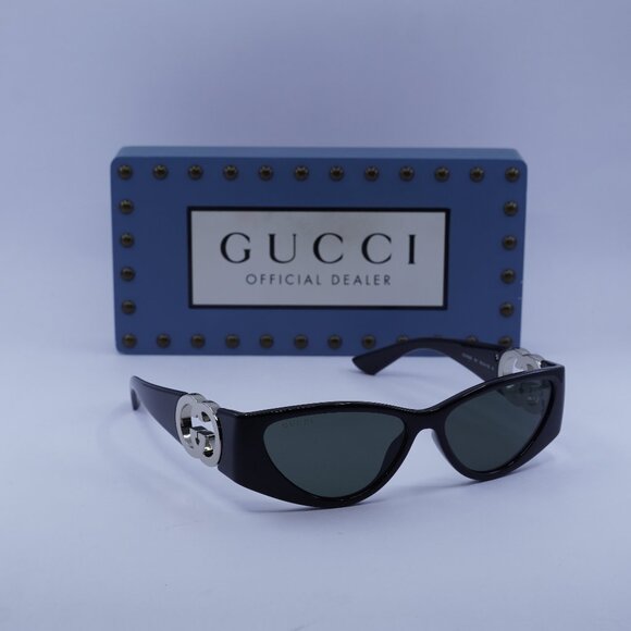 Gucci GG1824S 001 Cat Eye Sunglasses - Black/Silver/Grey - Picture 1 of 10